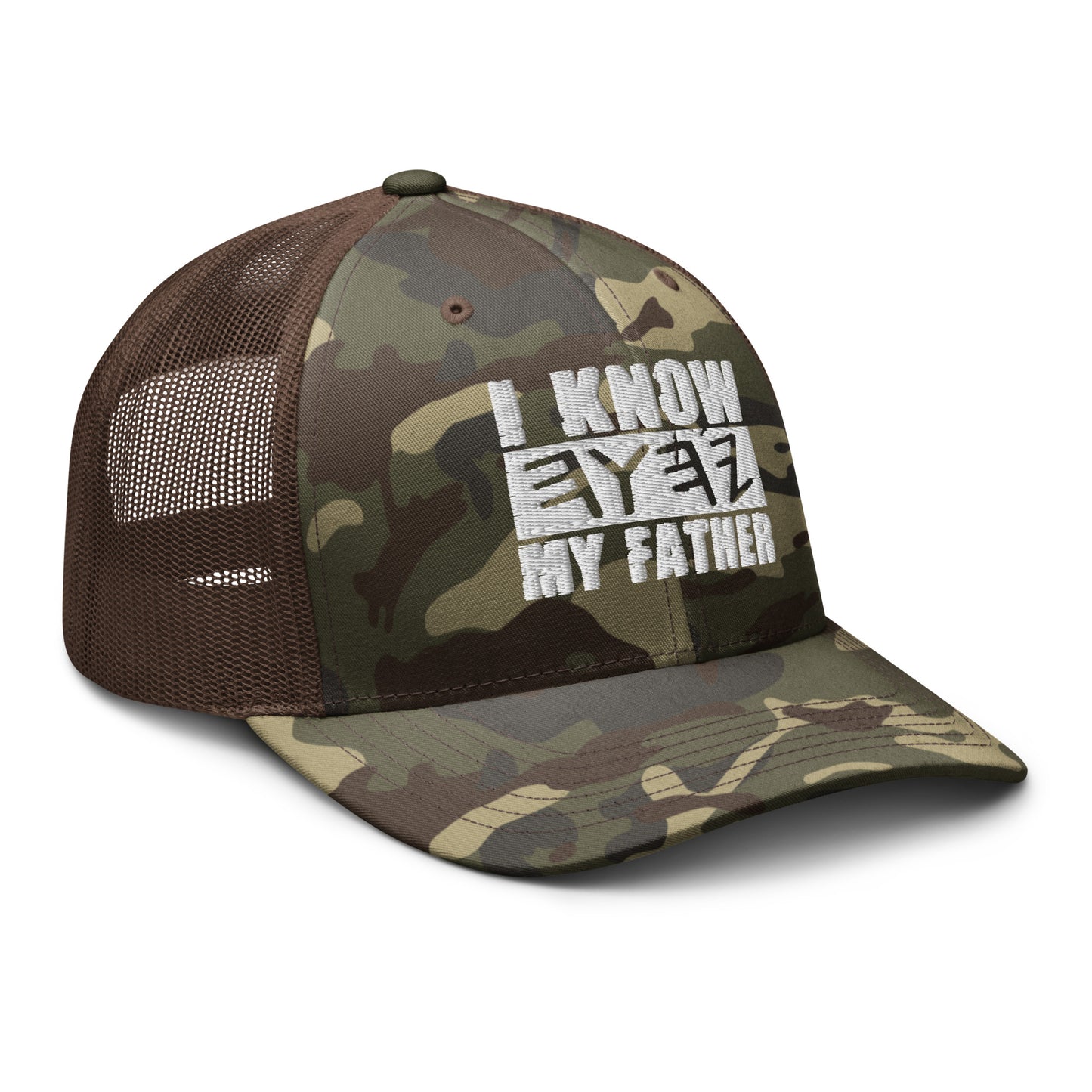 I KNOW MY FATHER Embroidery Camouflage Trucker Hat