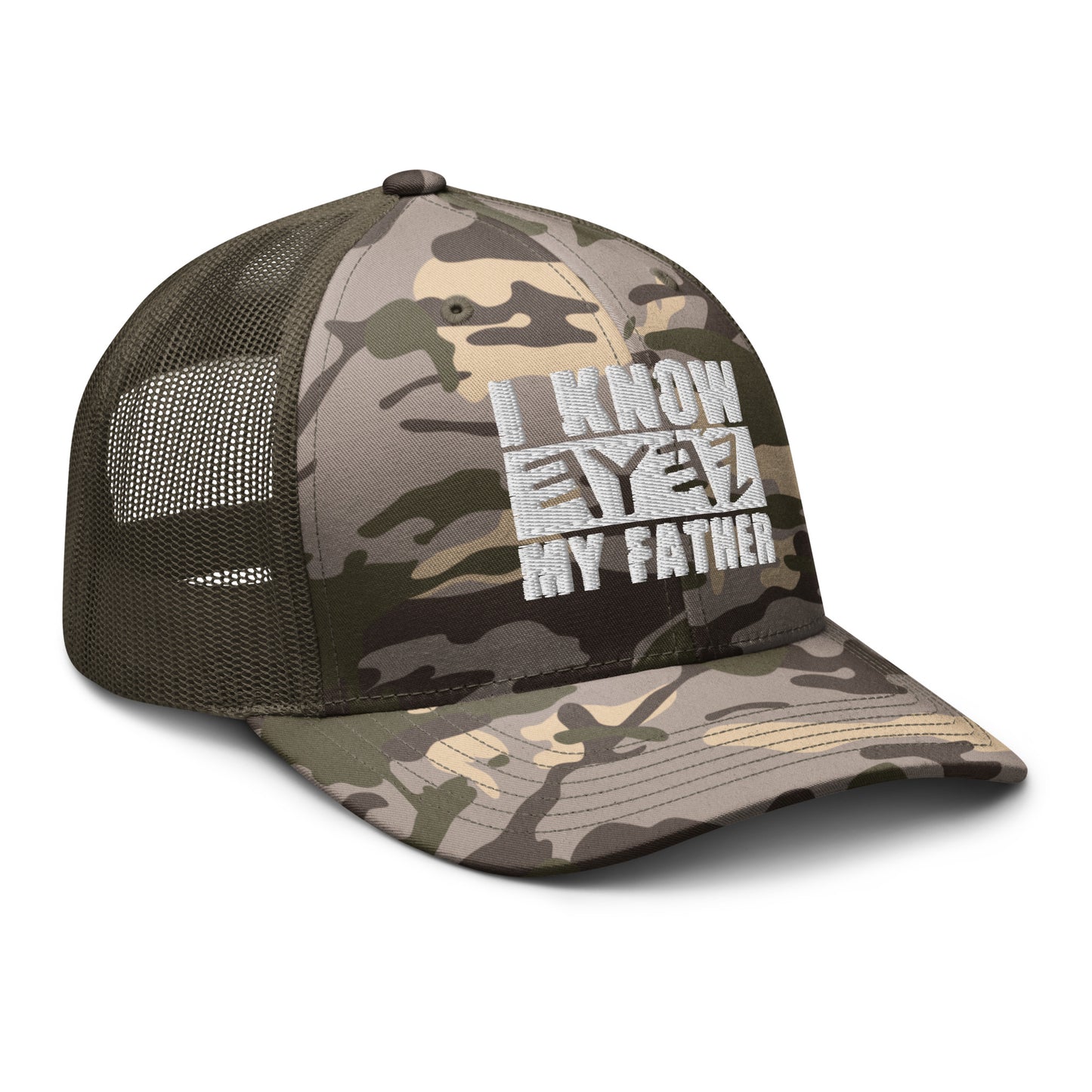 I KNOW MY FATHER Embroidery Camouflage Trucker Hat