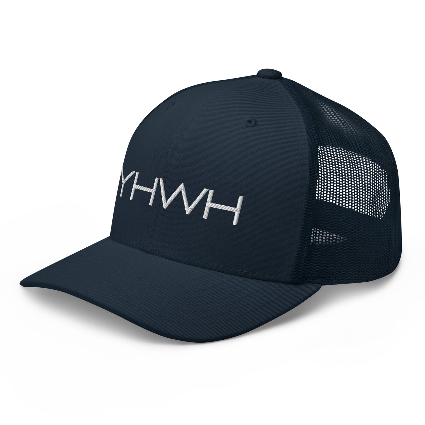 YHWH in White Letter Embroidery Trucker Cap